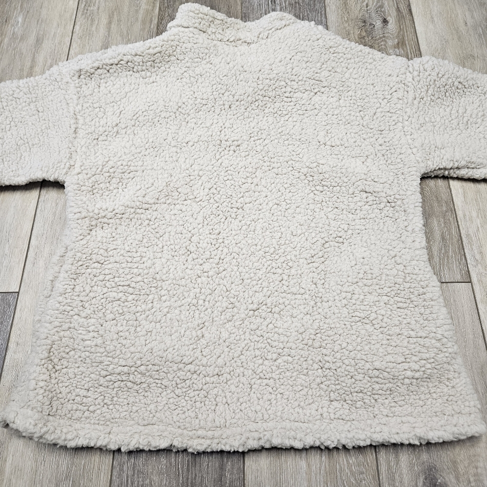Boutique Quarter Zip Sherpa Pull Over Sweater Beige Cream Women's Medium Cozy - Picture 5 of 6